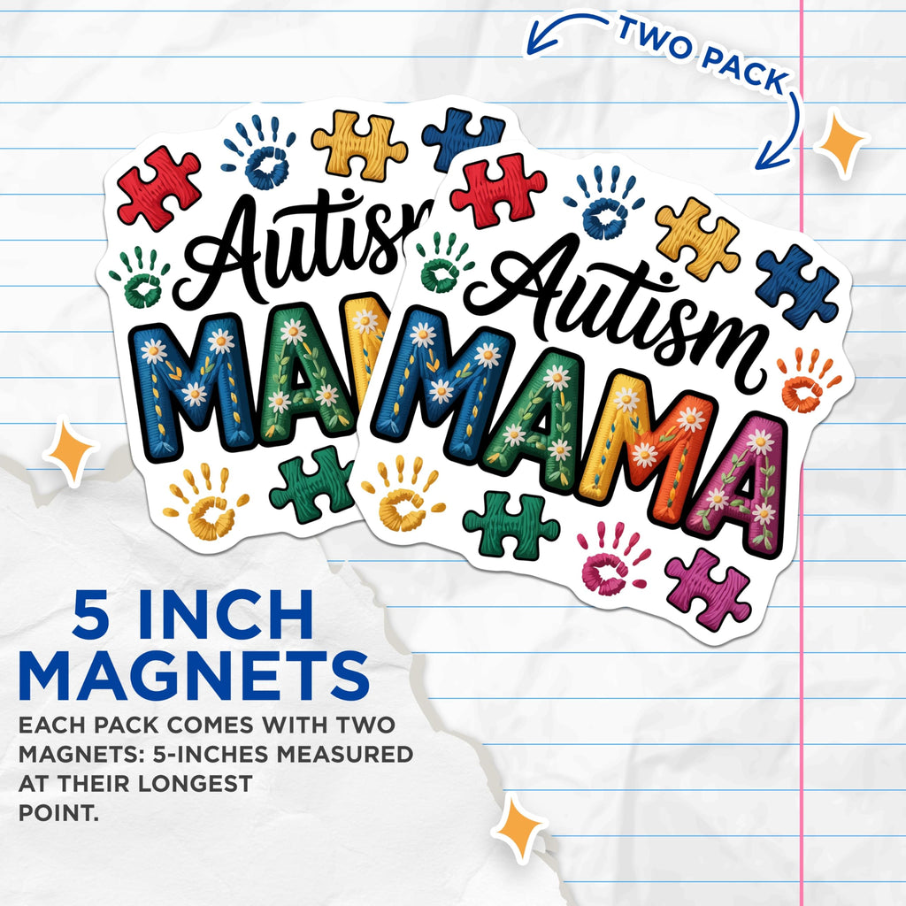 (2 Pack) Autism Mama Magnets - Puzzle Piece Support - Awareness for Special Needs Mom - 5 Inches On Longest Side - Thick Durable Magnet - Made in USA - MAG20570