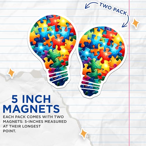 (2 Pack) Creative Light Bulb Puzzle Pieces Magnets - 5" On Longest Side - for Cars, Fridges, Toolboxes - Made in USA - M