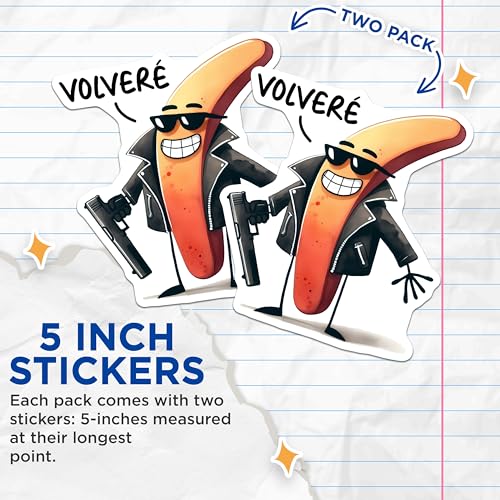 (2 Pack) Funny Cartoon Stickers - Cool French Fry - Funny Character with Gun - 5" On Longest Side - Sticks to Smooth Flat Surfaces - Made in USA - BMCS7595