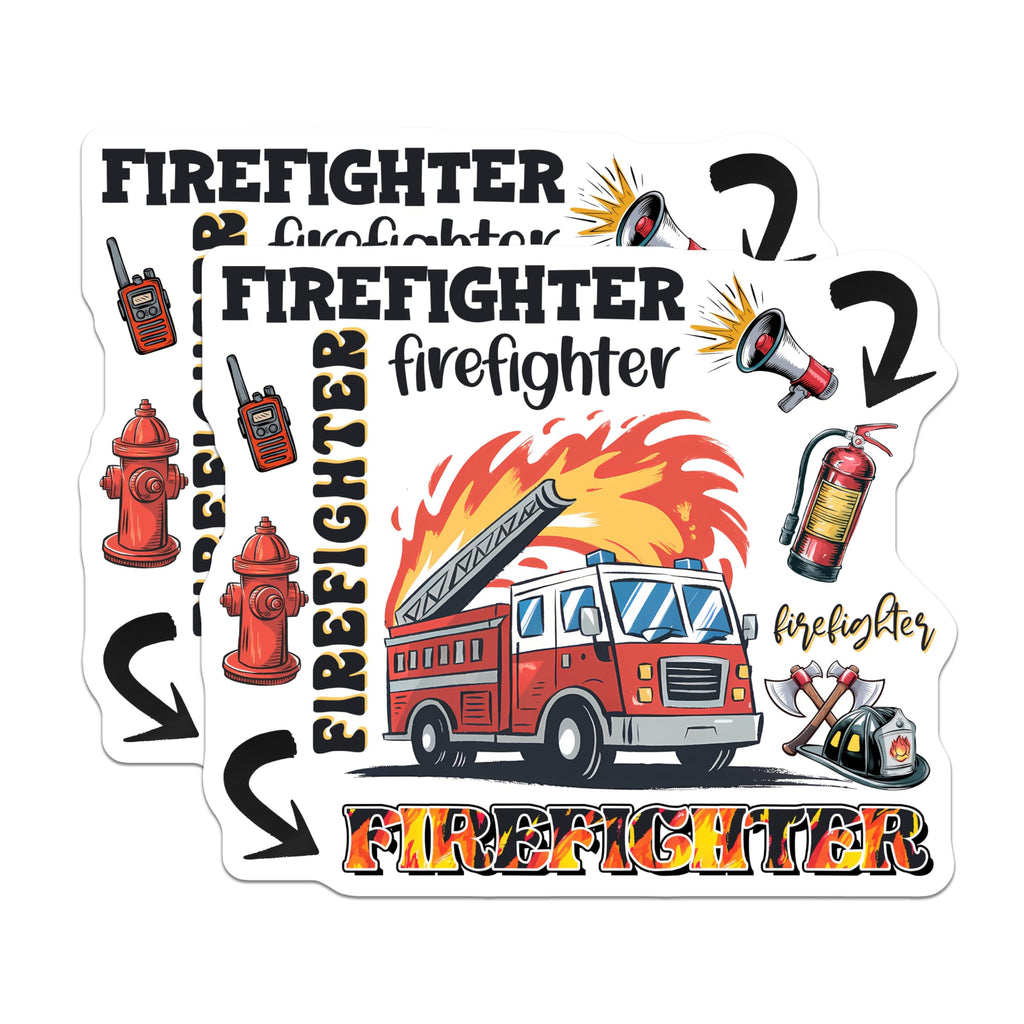 (2 Pack) Firefighter Magnets - Firetruck Decor - Fireman Memorabilia Refrigerator - 5" On Longest Side - Sticks to Smooth Flat Surfaces - Made in USA - MAG10606