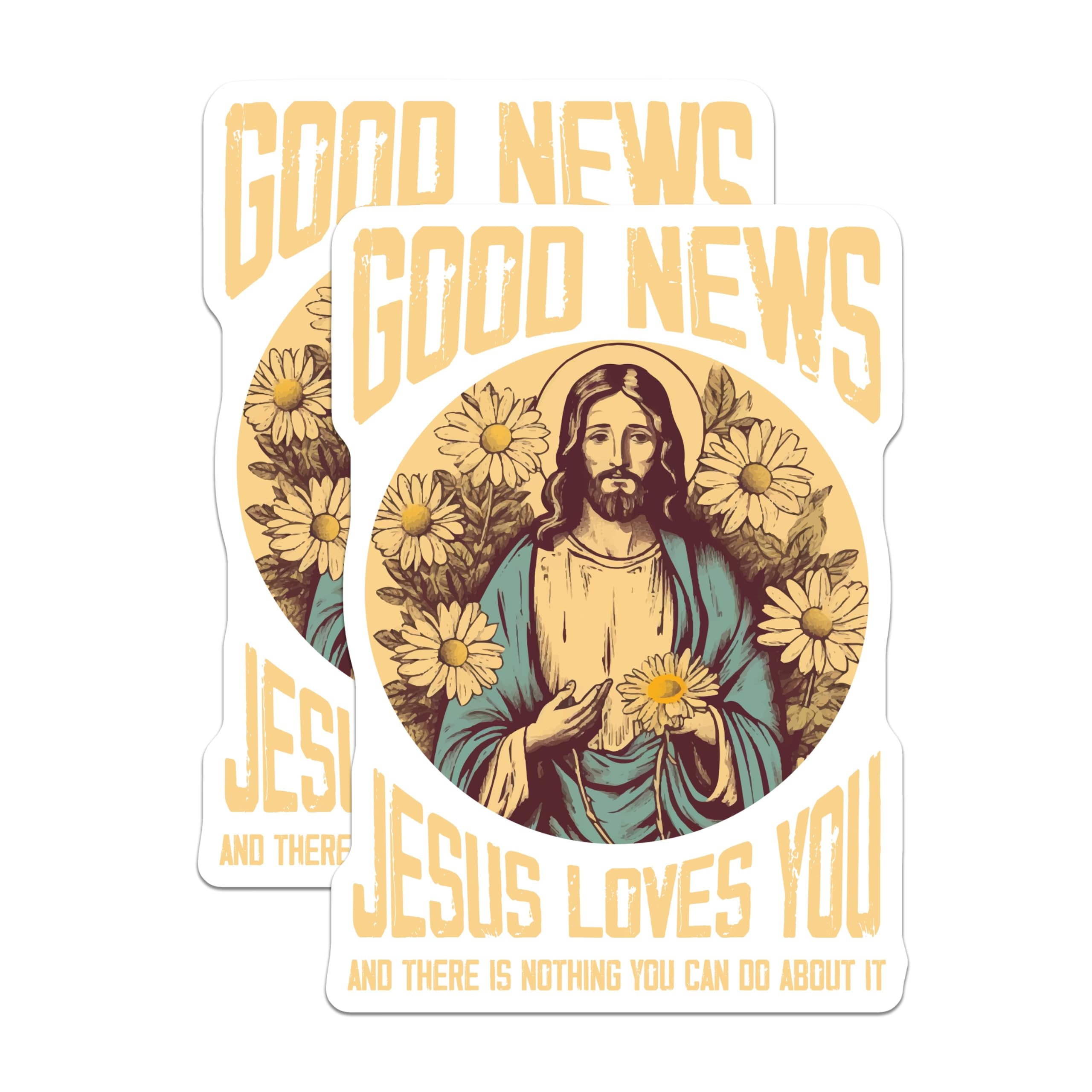 (2 Pack) Good News Jesus Loves You Magnets - Christian Faith Message - Inspirational Spiritual Decor Daisy - 5 Inches On Longest Side - Thick Durable Magnet - Made in USA - MAG24255