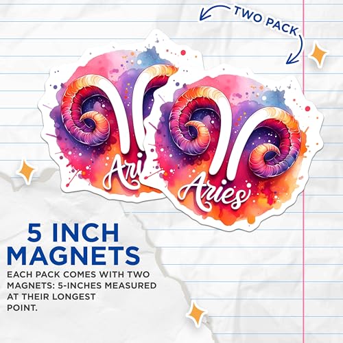 (2 Pack) Aries Sign Magnets - Zodiac Decorations - Astrology-Themed Home Decor - 5" On Longest Side - for Cars, Fridges, Toolboxes - Made in USA - MAG7174