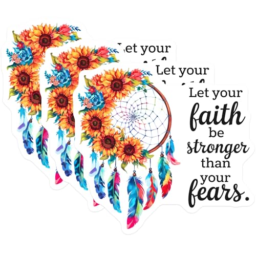 (3 Pack) Faith Over Fear Decals - Sunflower Dreamcatcher - Inspirational Quote Stickers- 3 Inches On Longest Side - Easy Peel & Apply - Made in USA - 3MCS5268