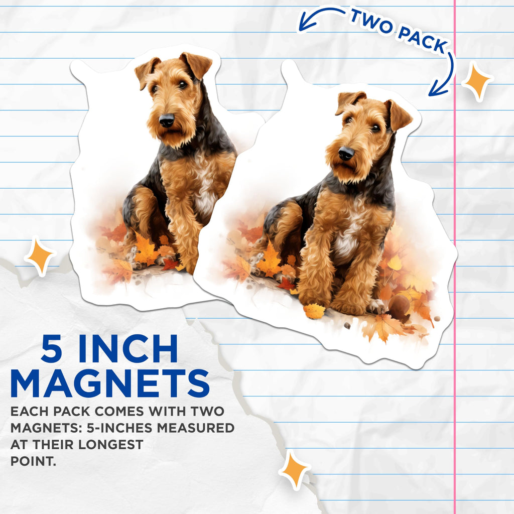 (2 Pack) Airedale Terrier Magnets - Autumn Dog Art Decor - Pet Lover Refrigerator Magnets for Dog Moms - 5 Inches On Longest Side - Thick Durable Magnet - Made in USA - MAG29810