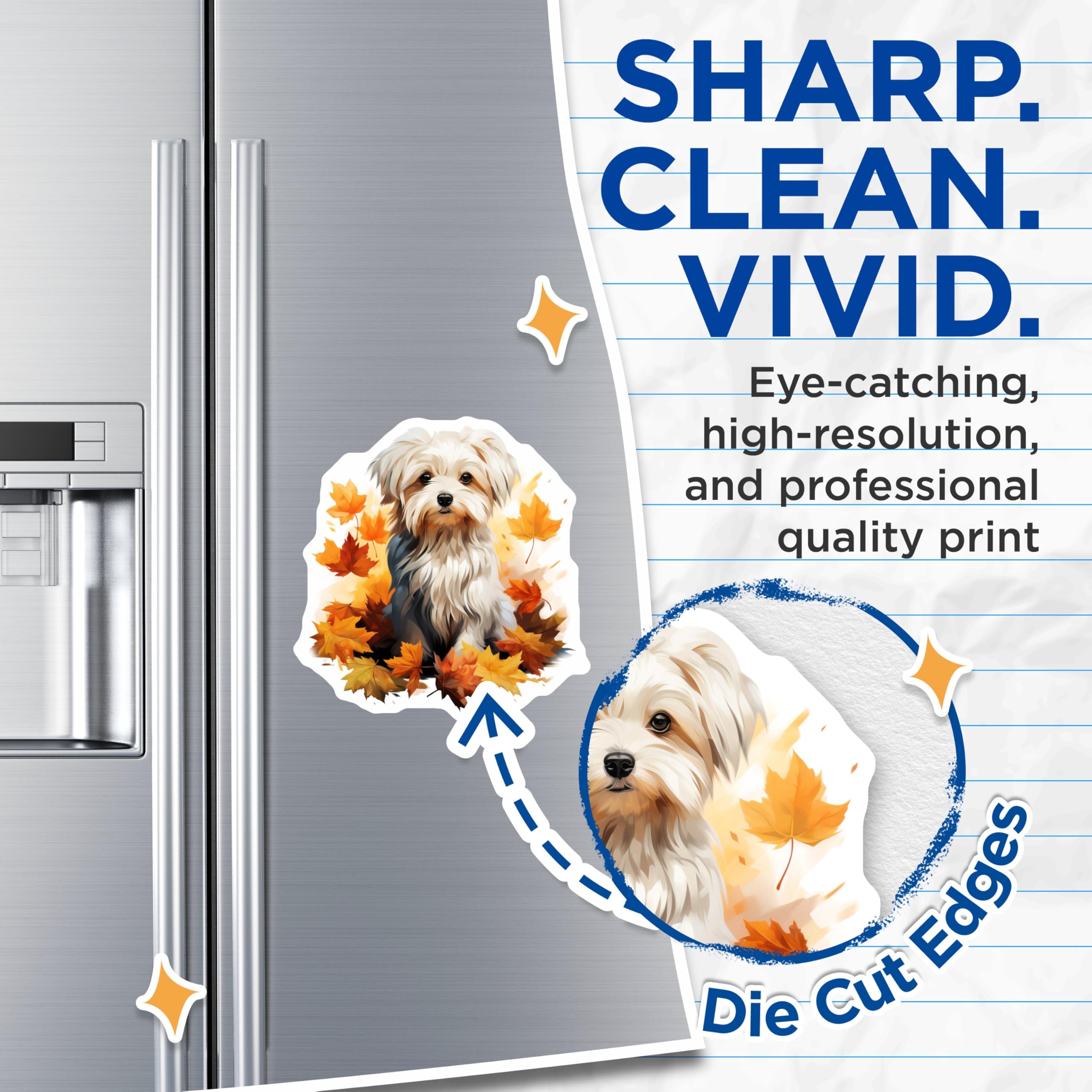 (2 Pack) Autumn Dog Magnets - Fluffy Puppy Fridge Decor - Fall Animal Lover Accent - 5 Inches On Longest Side - Thick Durable Magnet - Made in USA - MAG29786
