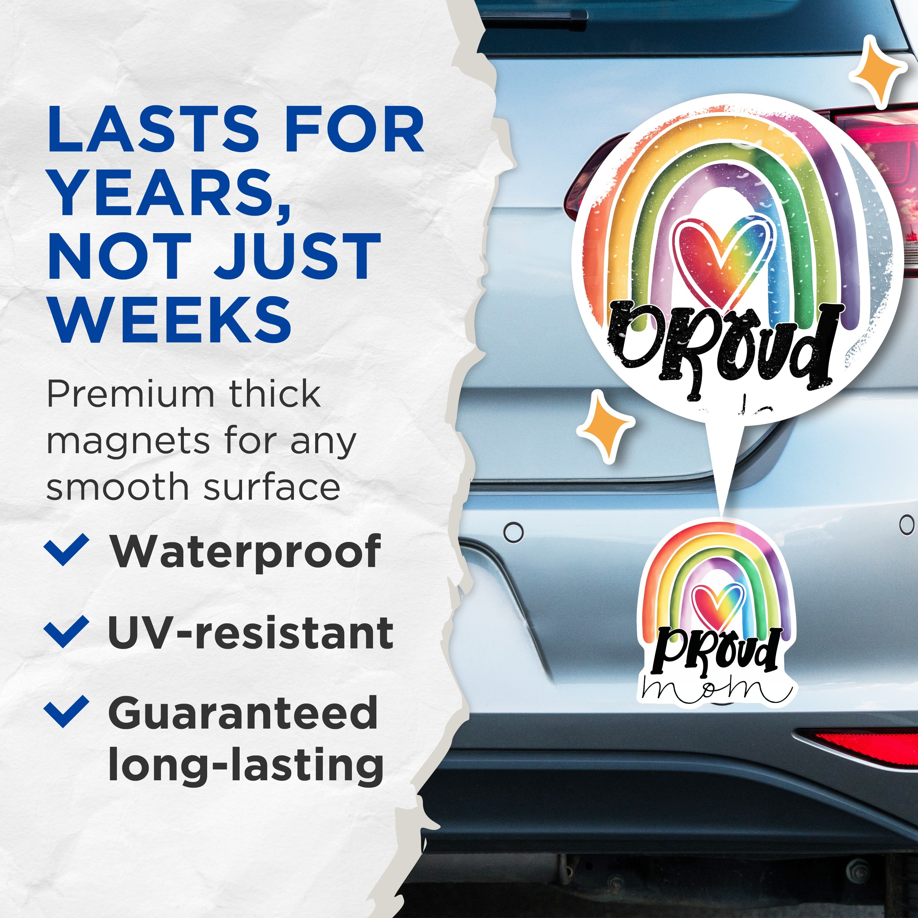 (2 Pack) Proud Mom Rainbow Magnets - LGBTQ Ally Mom Decor - Mother's Day Home Accent - 5 Inches On Longest Side - Thick Durable Magnet - Made in USA - MAG39503