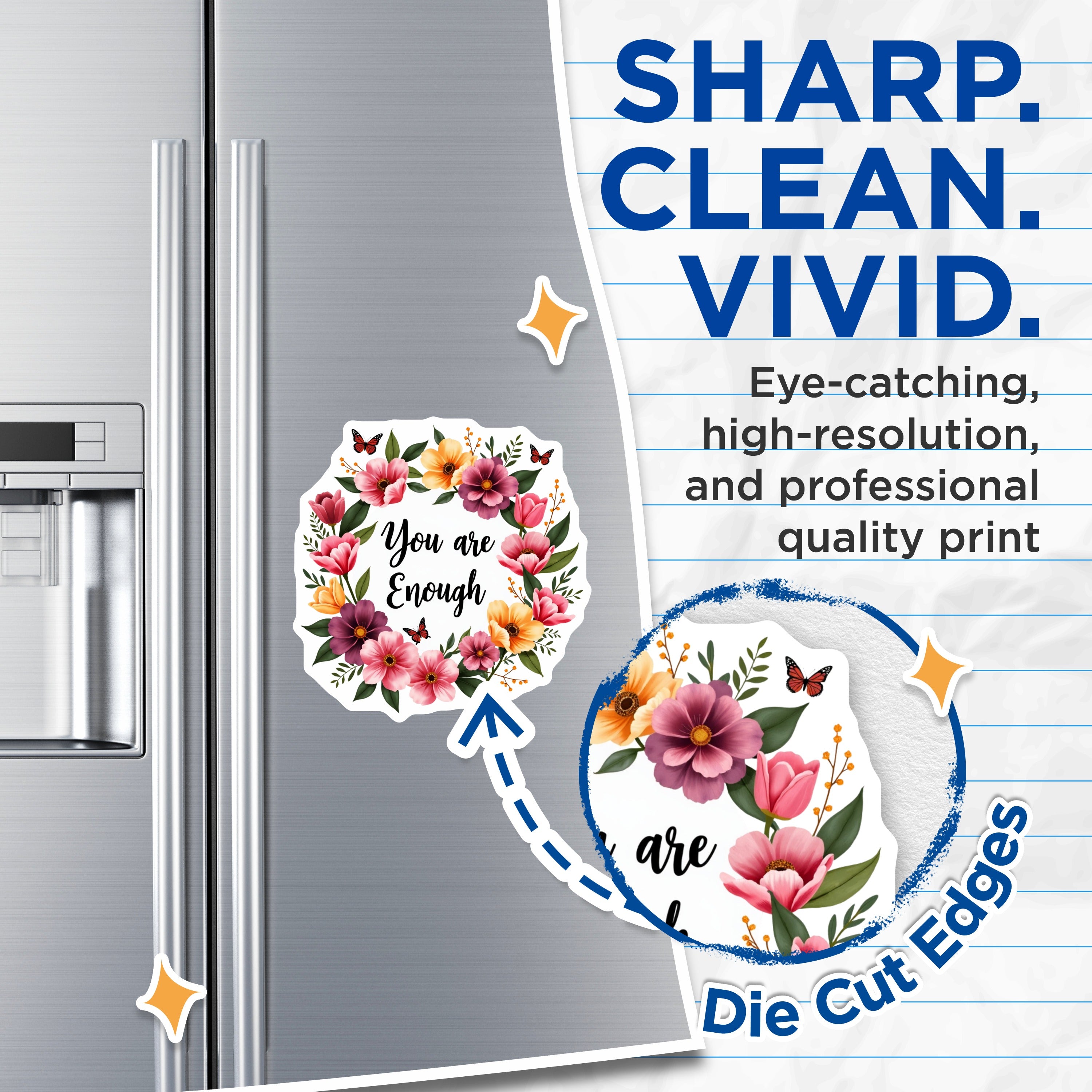 (2 Pack) You are Enough Magnets - Inspirational Floral Quote Affirmation - Mental Health Self Love Decor for Refrigerator - 5 Inches On Longest Side - Thick Durable Magnet - Made in USA - MAG37542