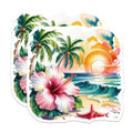 (2 Pack) Tropical Beach Scene Magnets - Vibrant Hawaii Ocean Sunset Art - Coastal Hibiscus Palm Tree Decor - 5 Inches On Longest Side - Thick Durable Magnet - Made in USA - MAG39518