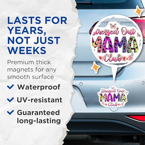 (2 Pack) Stressed Out Mama Magnets Magnets - Funny Mom Decor - 5" On Longest Side - Made in USA - Sticks to Refrigerators & Metal Surfaces - MAG8463
