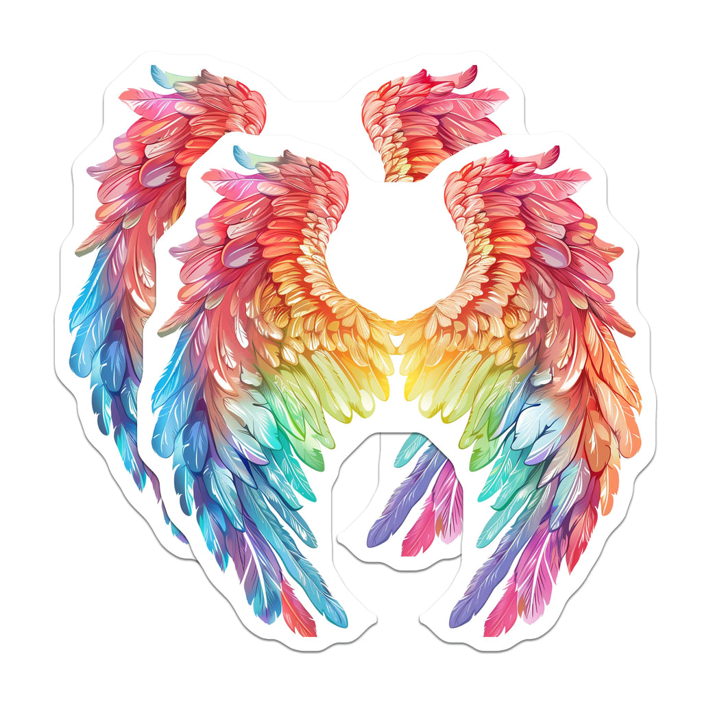 (2 Pack) Rainbow Angel Wings Magnets - Vibrant Feathered Angelic Decor - Spiritual Fantasy Refrigerator Home - 5 Inches On Longest Side - Thick Durable Magnet - Made in USA - MAG39560