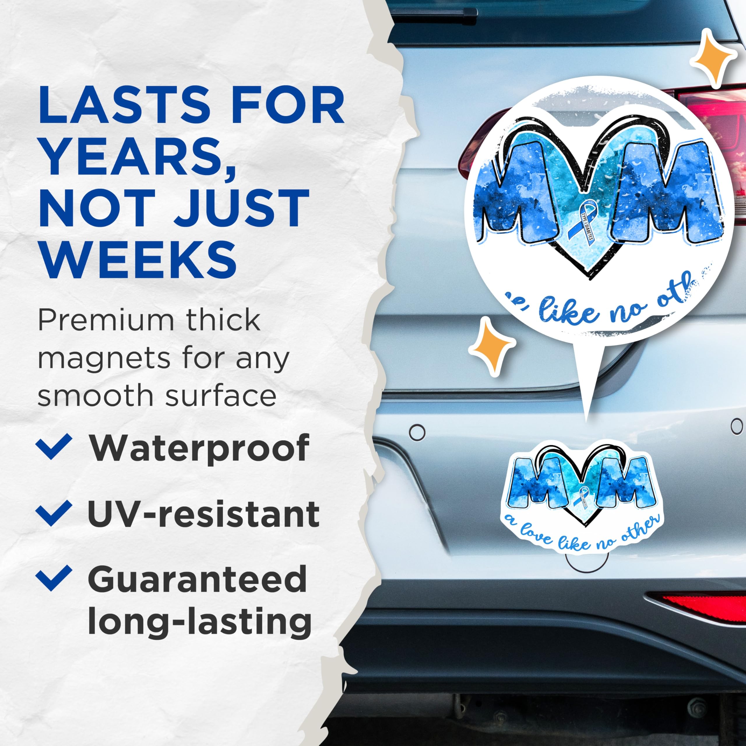 (2 Pack) Mom Type 1 Diabetes Magnets - Diabetes Awareness - A Love Like No Other - 5" On Longest Side - Premium Magnet - for Cars, Refrigerators, Toolboxes, Lockers - Made in USA - MAG16884