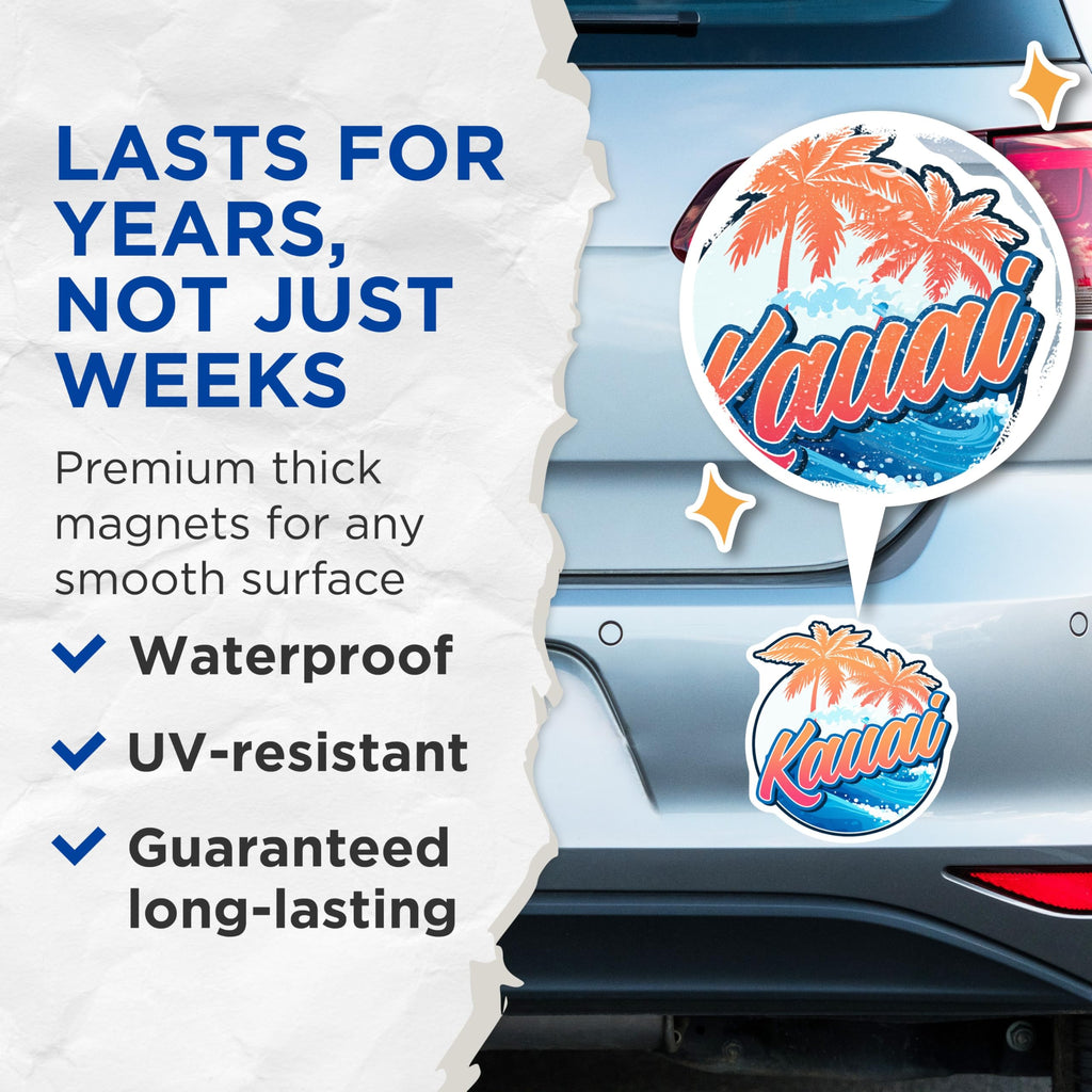 (2 Pack) Kauai Magnets - Hawaii Vacation - Tropical Palm Tree Refrigerator Magnets - 5" On Longest Side - Premium Magnet - for Cars, Refrigerators, Toolboxes, Lockers - Made in USA - MAG18924