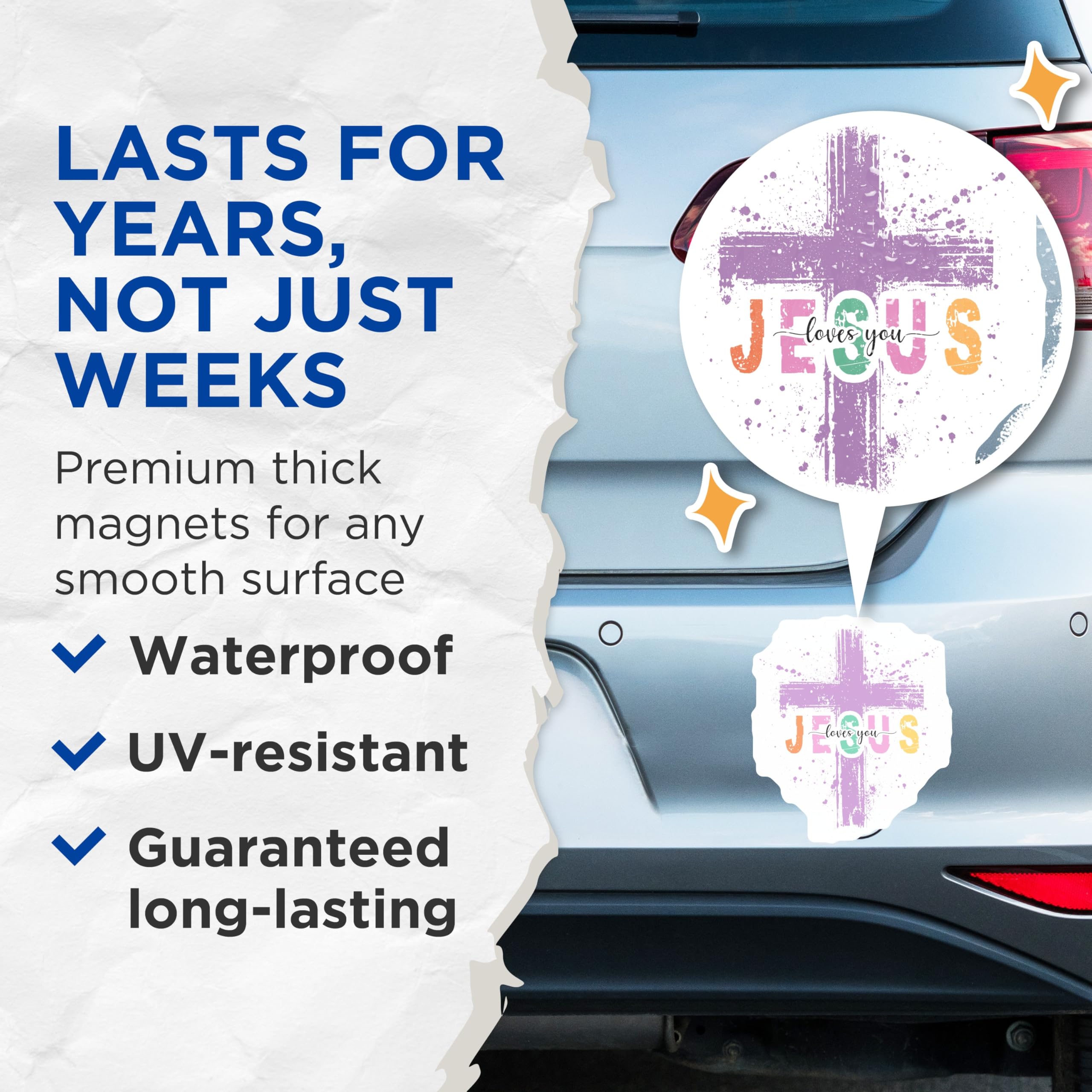 (2 Pack) Jesus Loves You Magnets - Christian Fridge Decor - Inspirational Faith Refrigerator Magnets - 5 Inches On Longest Side - Thick Durable Magnet - Made in USA - MAG29289