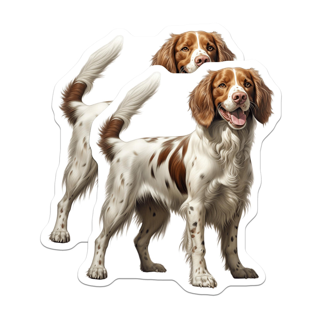 (2 Pack) Brittany Spaniel Magnets - Happy Dog Lover Decor - English Springer Spaniel Art - Canine Fridge Decal - 5 Inches On Longest Side - Thick Durable Magnet - Made in USA - MAG24296