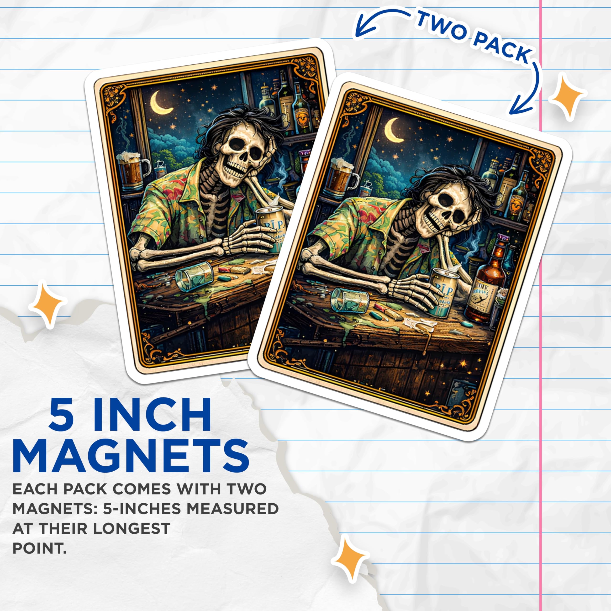 (2 Pack) Skeleton Bar Magnets - Funny Drinking Skeletons - Quirky Refrigerator Magnets - 5" On Longest Side - Premium Magnet - for Cars, Refrigerators, Toolboxes, Lockers - Made in USA - MAG15727