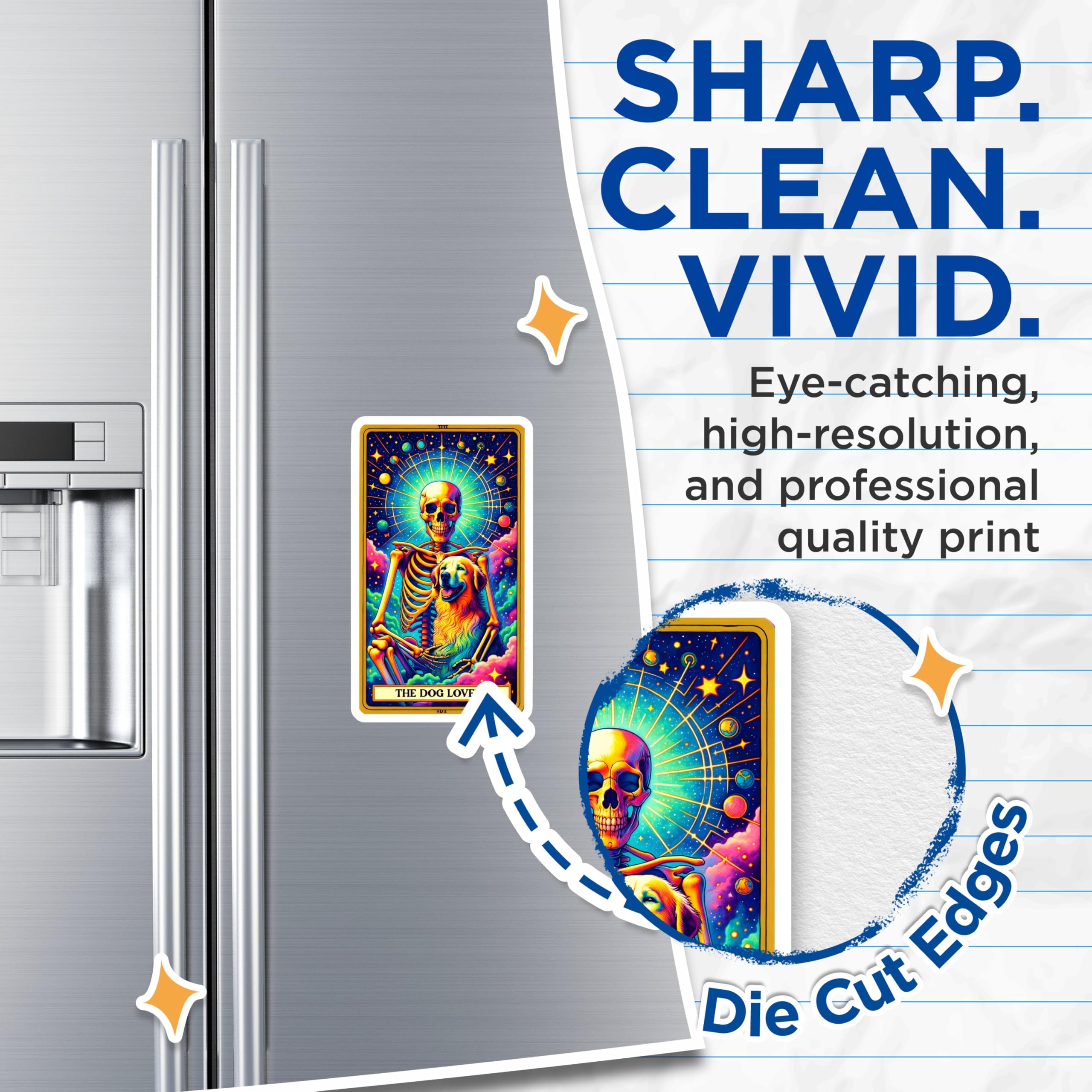 (2 Pack) Dog Lover Magnets - Rainbow Skeleton Pet Art - Cosmic Tarot Theme - Vibrant Fridge Display - 5 Inches On Longest Side - Thick Durable Magnet - Made in USA - MAG26901
