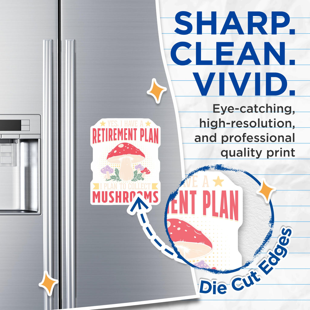 (2 Pack) Mushroom Retirement Plan Magnets - Fungi Foraging Enthusiast Mycology Lover - Humorous Future Goals Decor - 5 Inches On Longest Side - Thick Durable Magnet - Made in USA - MAG19457