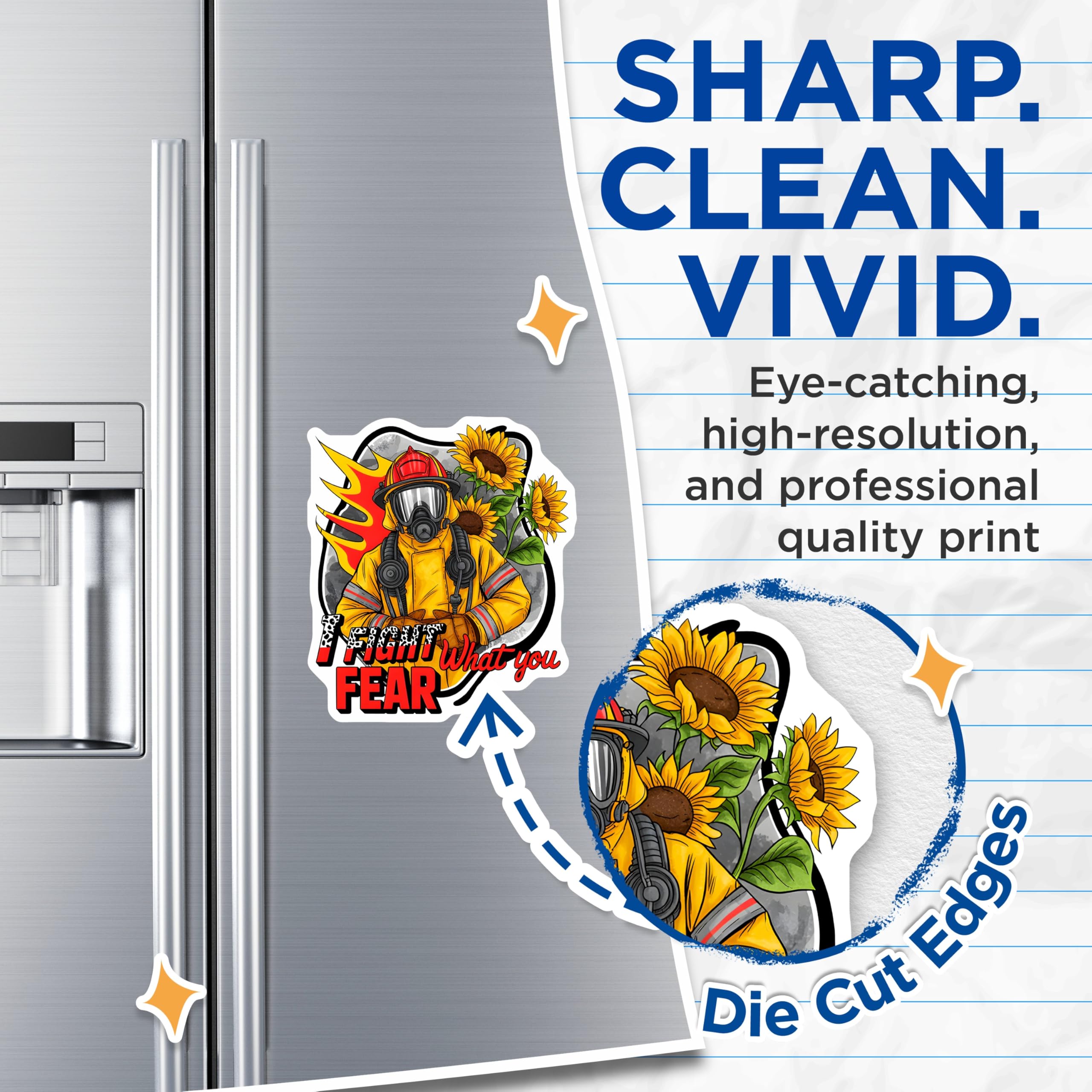 (2 Pack) Firefighter Magnets - Heroic First Responder - Fight Your Fear Sunflower Inspiration - 5 Inches On Longest Side - Thick Durable Magnet - Made in USA - MAG29300