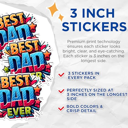 (3 Pack) Best Dad Ever Decals - Cool Dad Saying - Fathers Day Decal - 3 Inches On Longest Side - Easy Peel & Apply - Made in USA - 3MCS1525