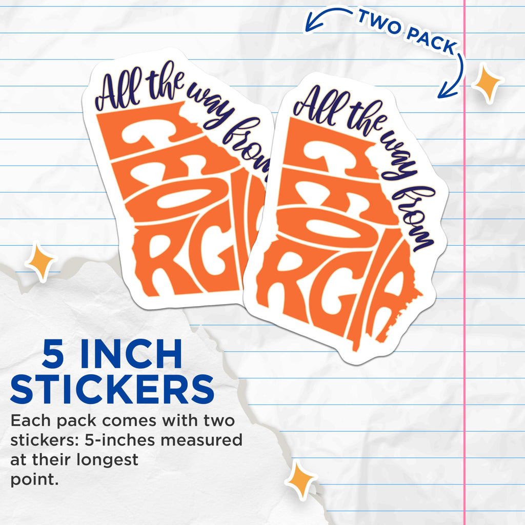 (2 Pack) Georgia Stickers - All The Way from Georgia - State Pride Stickers - 5" On Longest Side - Sticks to Smooth Flat Surfaces - Made in USA - BMCS17543