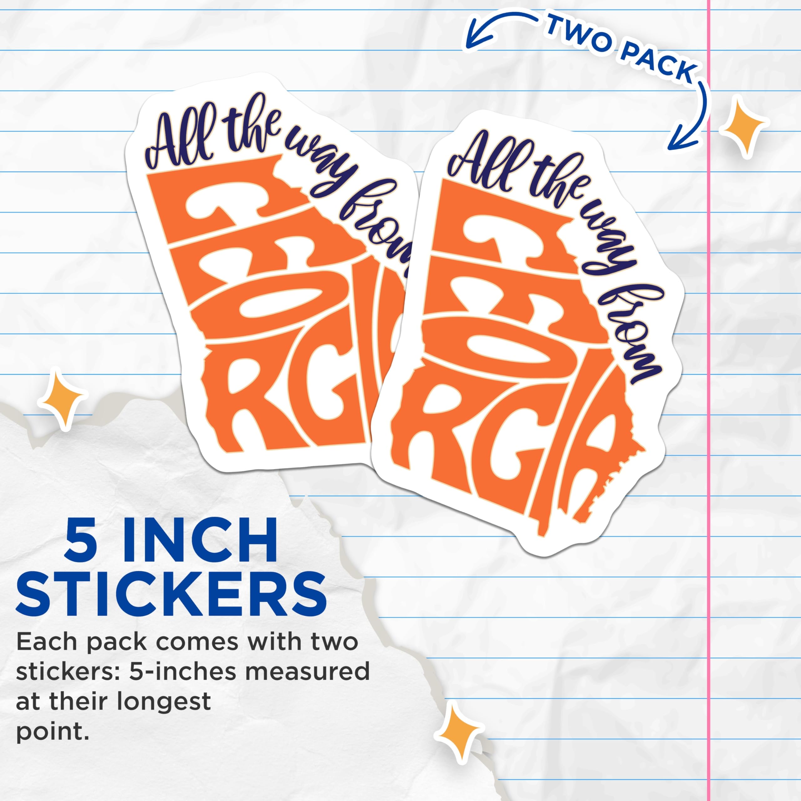 (2 Pack) Georgia Stickers - All The Way from Georgia - State Pride Stickers - 5" On Longest Side - Sticks to Smooth Flat Surfaces - Made in USA - BMCS17543