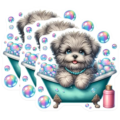 (3 Pack) Cute Puppy Decals - Bath Time Fun - Bubble Dog Stickers - 3 Inches On Longest Side - Easy Peel & Apply - Made in USA - 3MCS8189