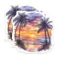 (2 Pack) Tropical Sunset Beach Magnets - Palm Tree Ocean Vacation Decor - Watercolor Coastal Aesthetic Fridge Art - 5 Inches On Longest Side - Thick Durable Magnet - Made in USA - MAG39595