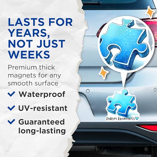 (2 Pack) Autism Awareness Magnets - Puzzle Piece Design - Support Autism Awareness - 5" On Longest Side - for Cars, Fridges, Toolboxes - Made in USA - MAG8124