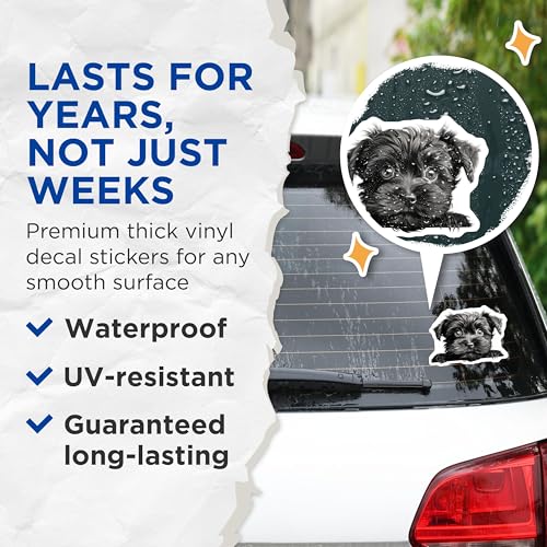 (2 Pack) Cute Puppy Dog Stickers - Animal Lovers - Adorable Dog Art - 5" On Longest Side - Sticks to Smooth Flat Surfaces - Made in USA - BMCS9815