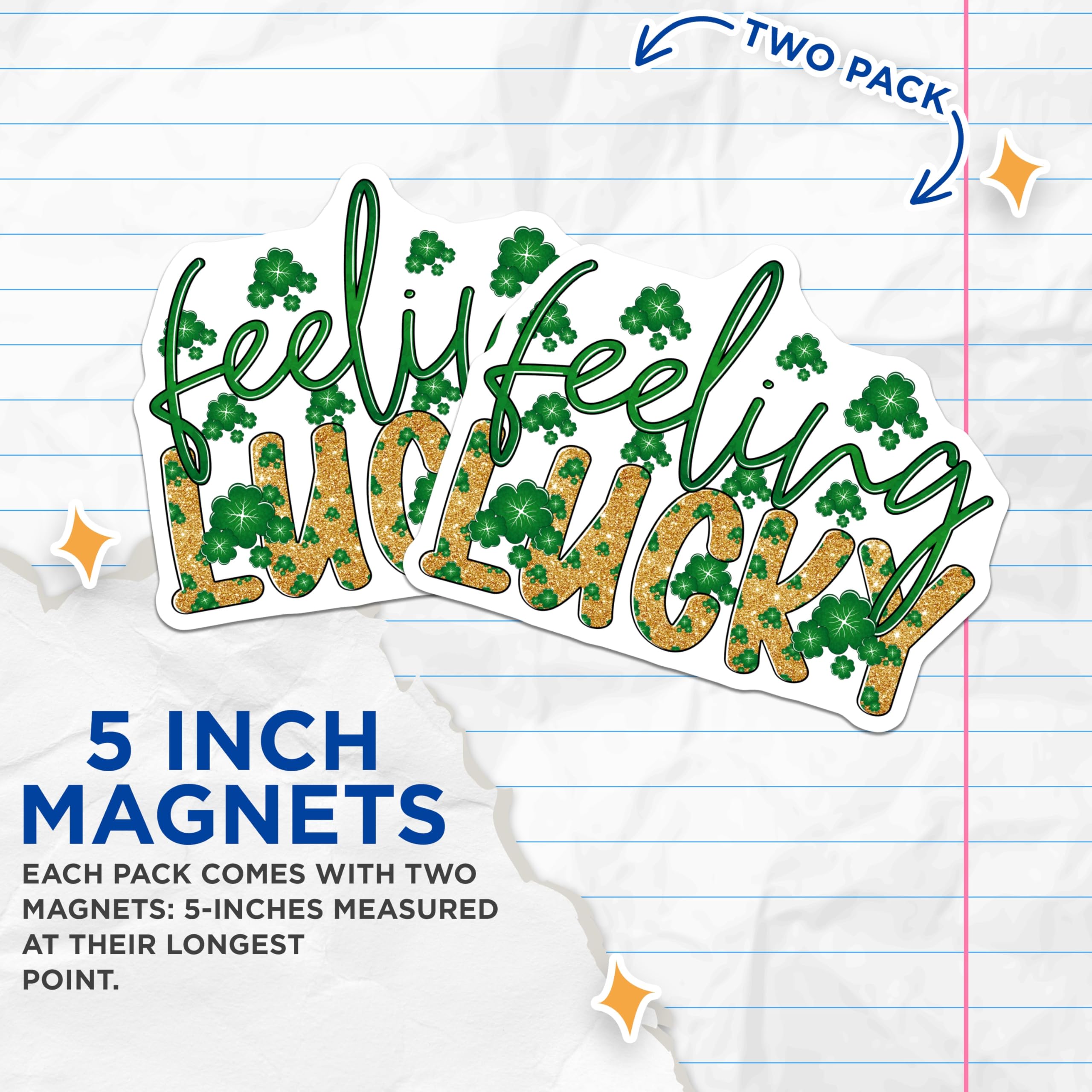 (2 Pack) St Patricks Day Magnets - Lucky Shamrock Decor - Feeling Lucky Magnetic Sign - 5 Inches On Longest Side - Thick Durable Magnet - Made in USA - MAG21771