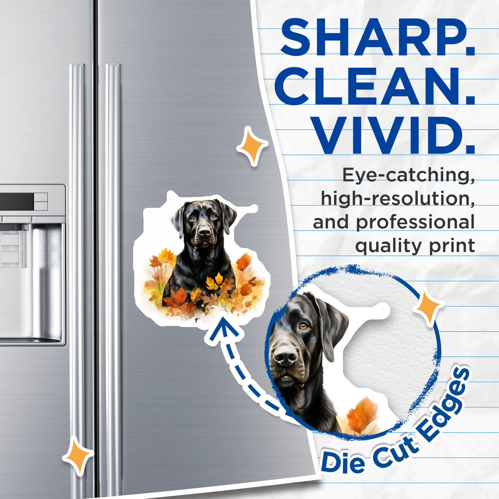 (2 Pack) Black Labrador Magnets - Fall Foliage Dog Lover Decor - Retriever Art Refrigerator Accessories - 5 Inches On Longest Side - Thick Durable Magnet - Made in USA - MAG23563