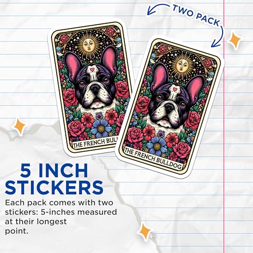 (2 Pack) French Bulldog Stickers - Artistic Dog Stickers - Colorful Pet Illustration - 5" On Longest Side - Sticks to Smooth Flat Surfaces - Made in USA - BMCS4890