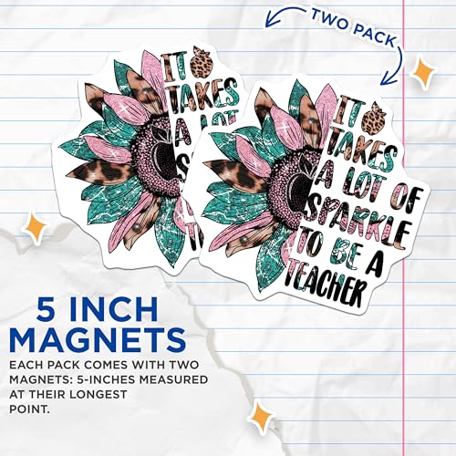 (2 Pack) Teacher Sparkle Magnets - Inspirational Teacher - Classroom Motivational Magnets for Teachers - 5" On Longest Side - for Cars, Fridges, Toolboxes - Made in USA - MAG4153