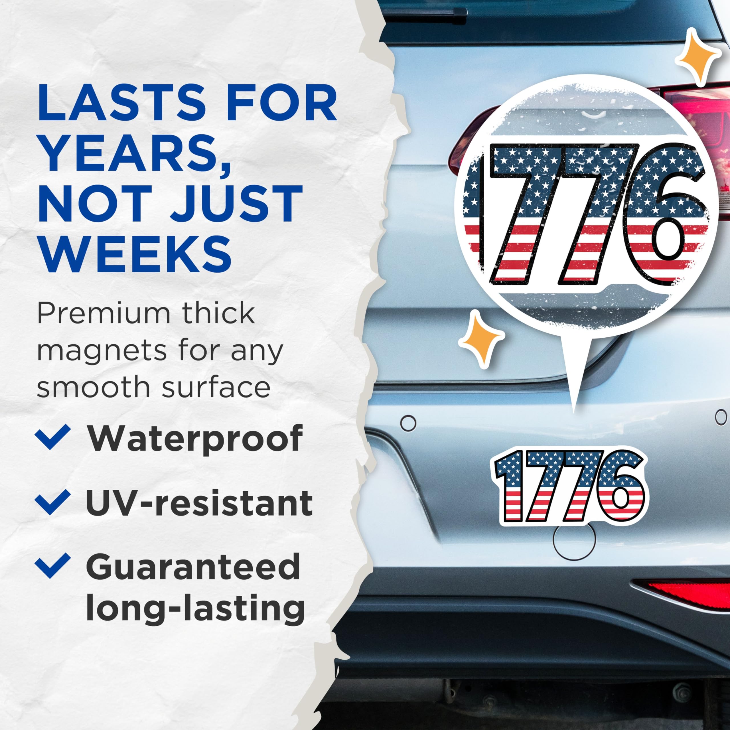 (2 Pack) Patriotic 1776 Magnets - USA Flag Magnets - American Independence Day Magnets - 5" On Longest Side - for Cars, Fridges, Toolboxes - Made in USA - MAG3883