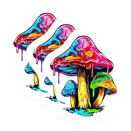 (3 Pack) Trippy Mushroom Decals - Psychedelic Art Stickers - Laptop Decoration - 3 Inches On Longest Side - Easy Peel & Apply - Made in USA - 3MCS1181