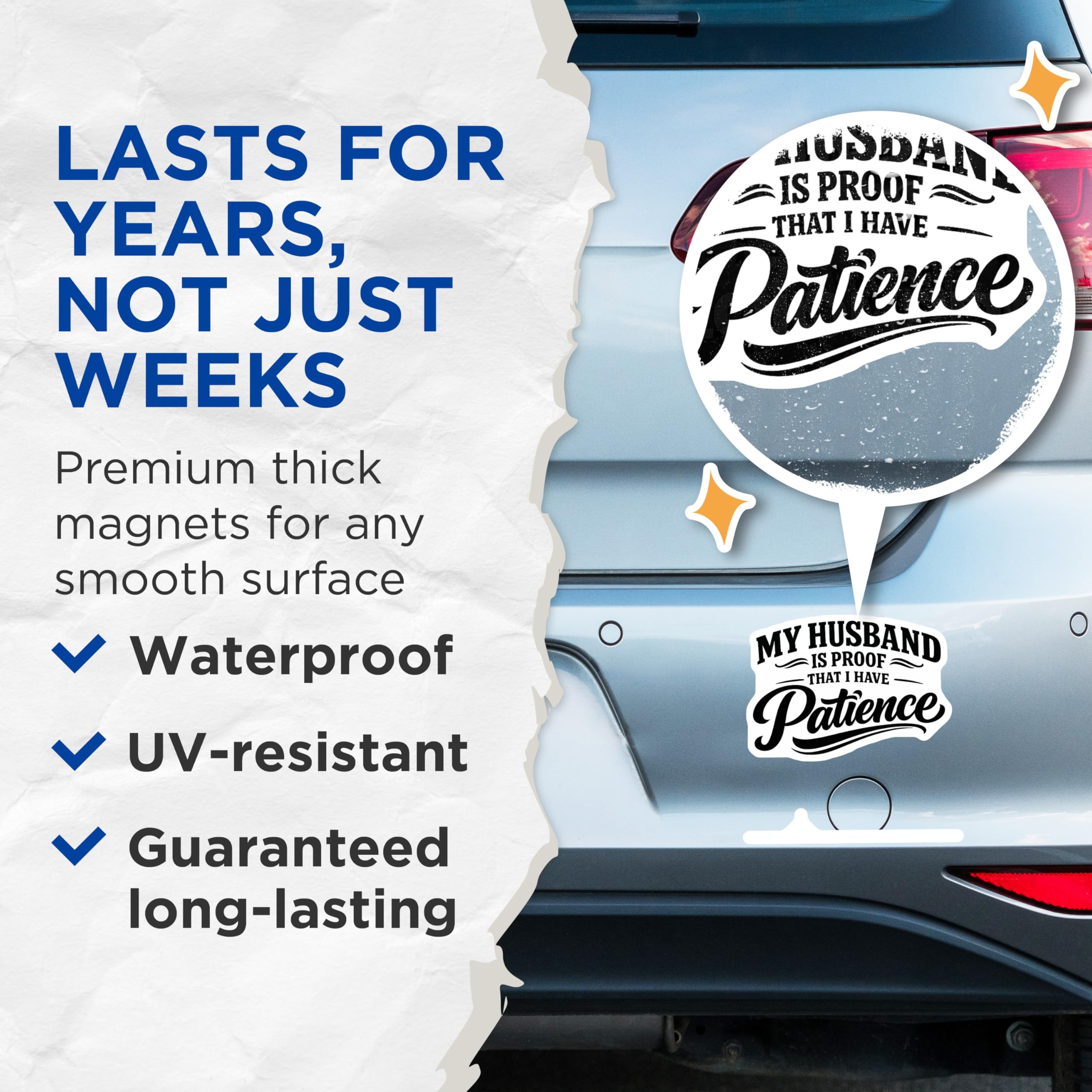 (2 Pack) Husband Patience Magnets - Funny Marriage Quote - Sarcastic Wife Humor - 5 Inches On Longest Side - Thick Durable Magnet - Made in USA - MAG20874