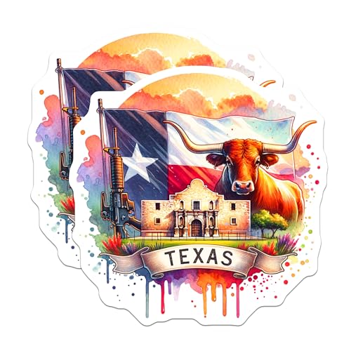 (2 Pack) Texas Flag Magnets - Longhorn and Alamo - Texas State Symbol Magnets - 5" On Longest Side - for Cars, Fridges, Toolboxes - Made in USA - MAG6908
