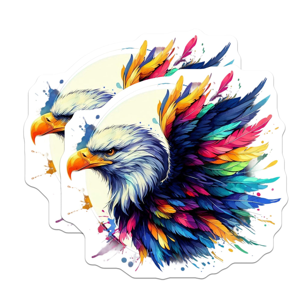 (2 Pack) Vibrant Rainbow Eagle Magnets - Majestic Bird Artwork - Refrigerator Locker Decor - 5 Inches On Longest Side - Thick Durable Magnet - Made in USA - MAG23110