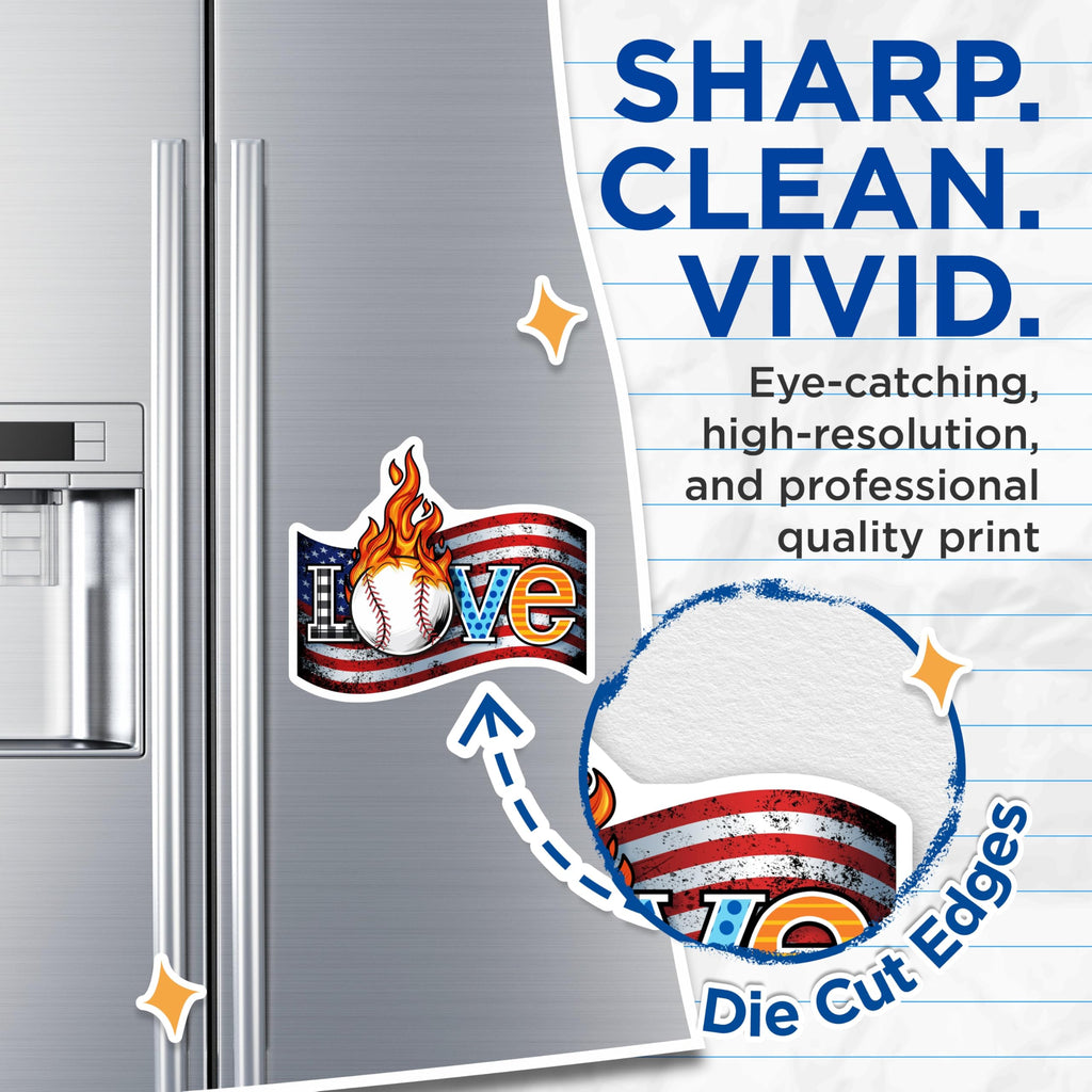 (2 Pack) Baseball Love Magnets - American Flag - Flaming Baseball Home Decor - 5" On Longest Side - Premium Magnet - for Cars, Refrigerators, Toolboxes, Lockers - Made in USA - MAG18208