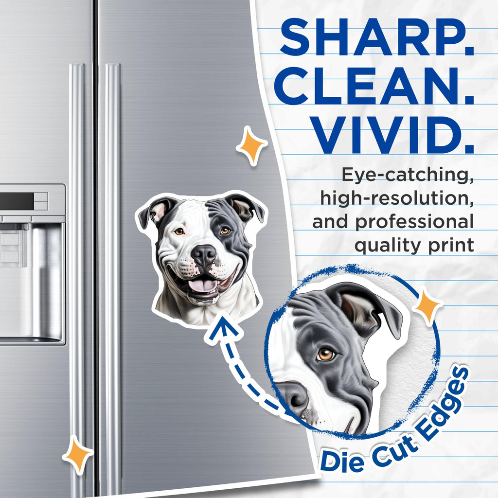 (2 Pack) Pitbull Dog Magnets - Smiling Happy Staffy Art - Pet Parent Refrigerator Decor - 5 Inches On Longest Side - Thick Durable Magnet - Made in USA - MAG28991