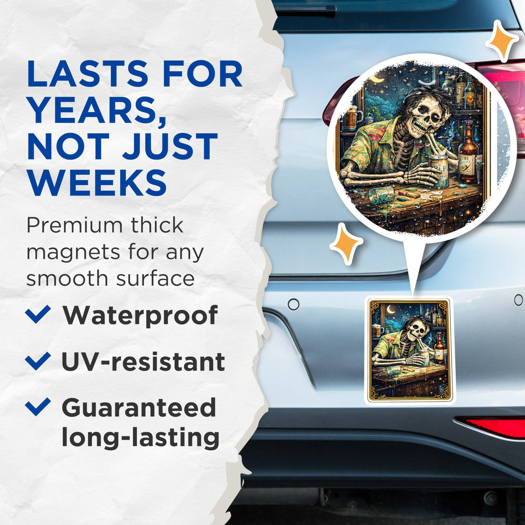 (2 Pack) Skeleton Bar Magnets - Funny Drinking Skeletons - Quirky Refrigerator Magnets - 5" On Longest Side - Premium Magnet - for Cars, Refrigerators, Toolboxes, Lockers - Made in USA - MAG15727