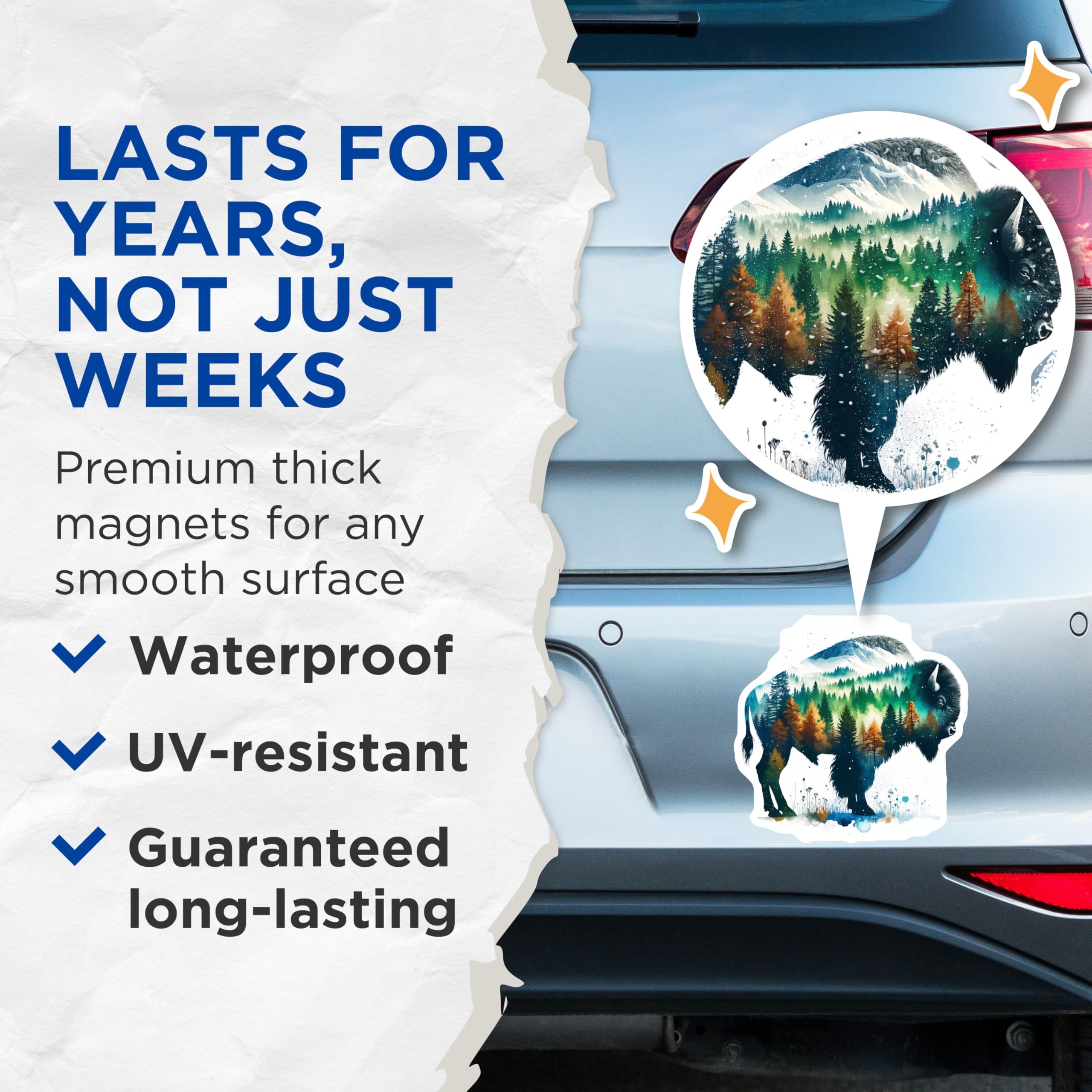(2 Pack) Bison Magnets - Mountain Forest Decor - Nature Fridge Magnets - 5" On Longest Side - Premium Magnet - for Cars, Refrigerators, Toolboxes, Lockers - Made in USA - MAG15290