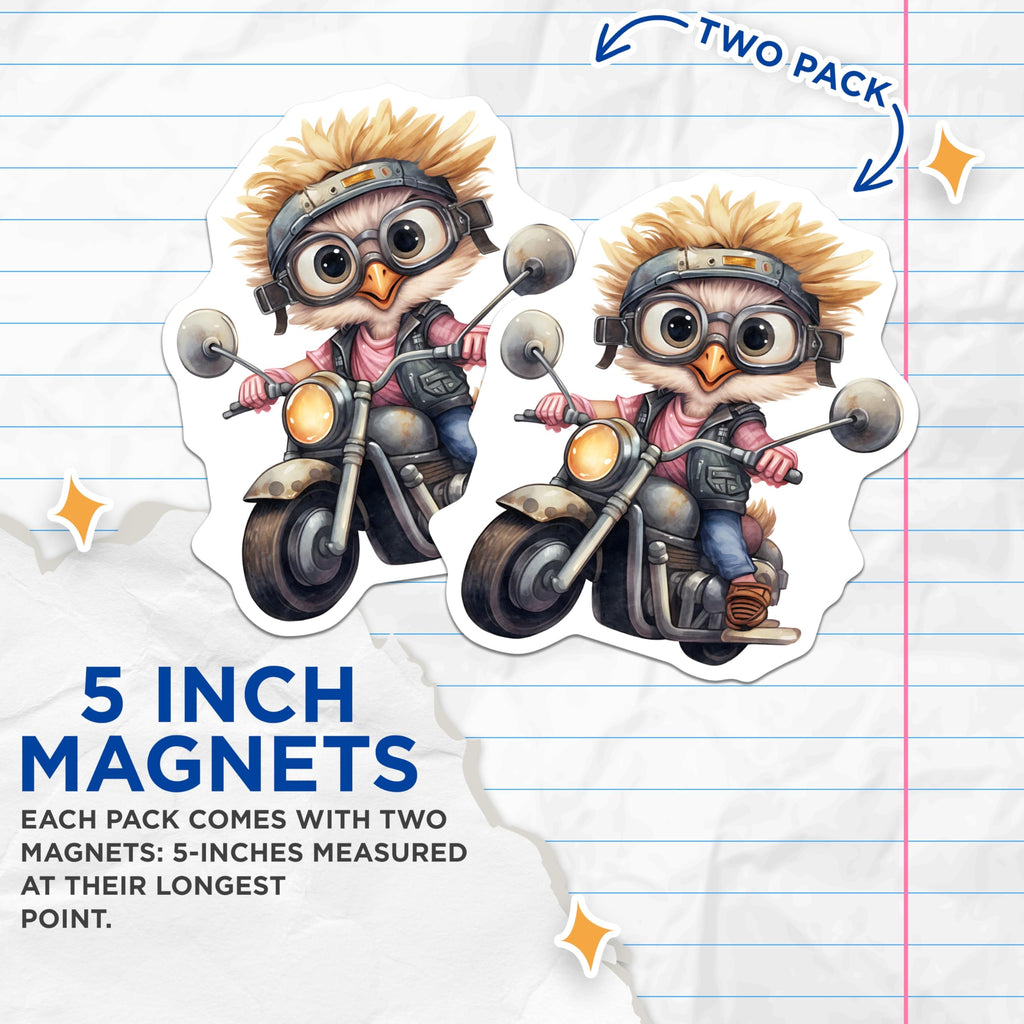 (2 Pack) Biker Owl Magnets - Motorcycle Bird Art - Cool Fridge Magnets - 5" On Longest Side - Premium Magnet - for Cars, Refrigerators, Toolboxes, Lockers - Made in USA - MAG16747