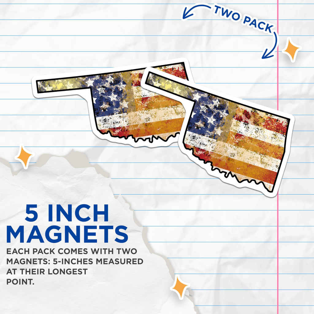 (2 Pack) Oklahoma Flag Magnets - USA State Pride - Patriotic Fridge Decor - 5" On Longest Side - Premium Magnet - for Cars, Refrigerators, Toolboxes, Lockers - Made in USA - MAG18751