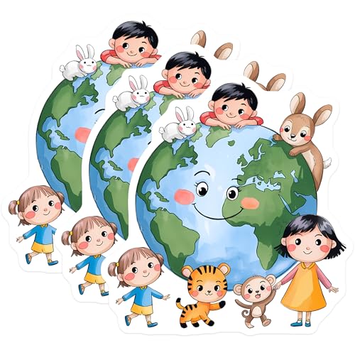 (3 Pack) Earth Day Friends Decals - Kids Animals - Planet Decals - 3 Inches On Longest Side - Easy Peel & Apply - Made in USA - 3MCS7202