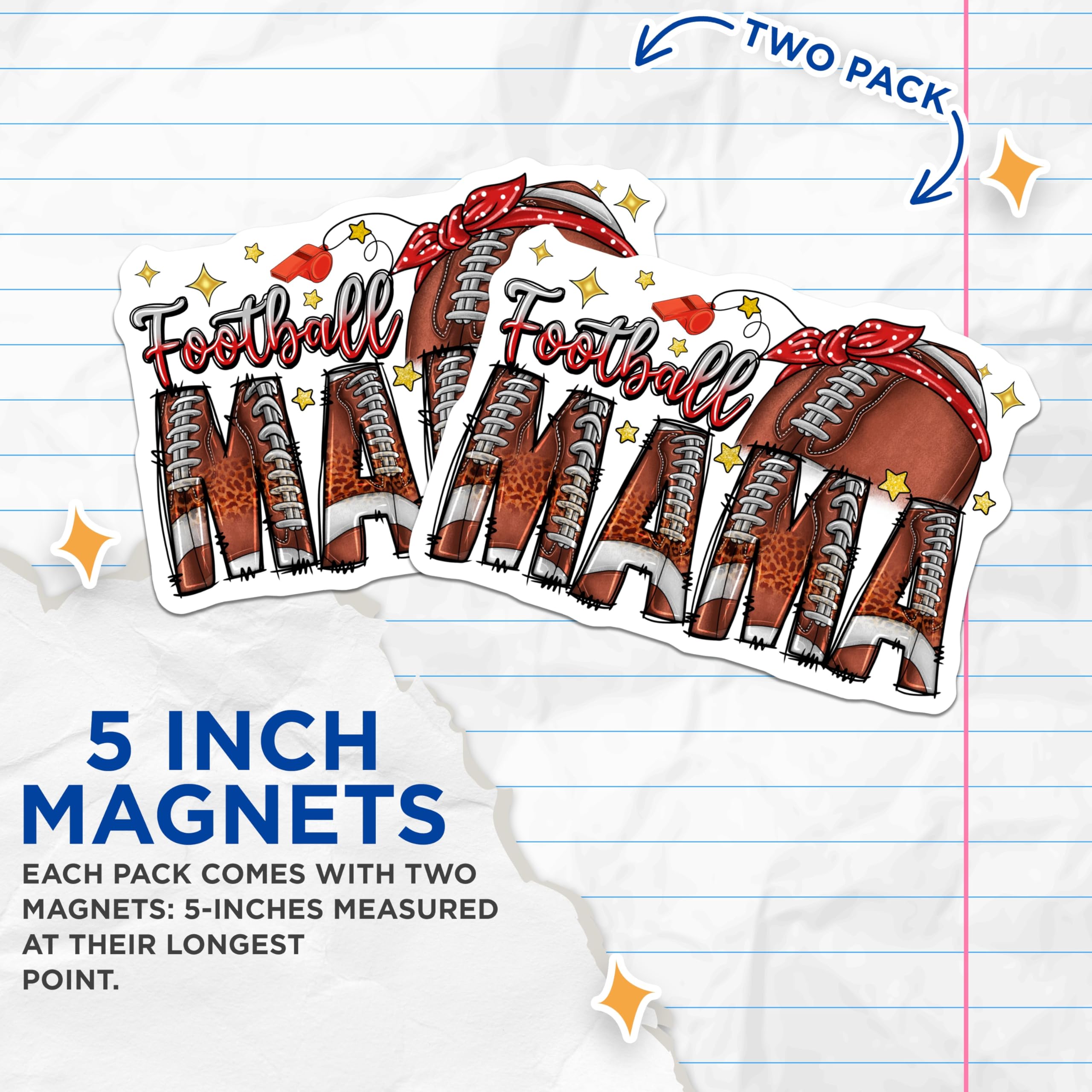 (2 Pack) Football Mama Magnets - Leopard Print Game Day Accessories - Sports Mom Fan Decor - 5 Inches On Longest Side - Thick Durable Magnet - Made in USA - MAG25098