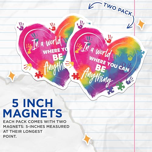 (2 Pack) Be Anything Magnets Magnets - Inspirational Quote - Rainbow Puzzle Heart Design - 5" On Longest Side - Made in USA - Sticks to Refrigerators & Metal Surfaces - MAG8419