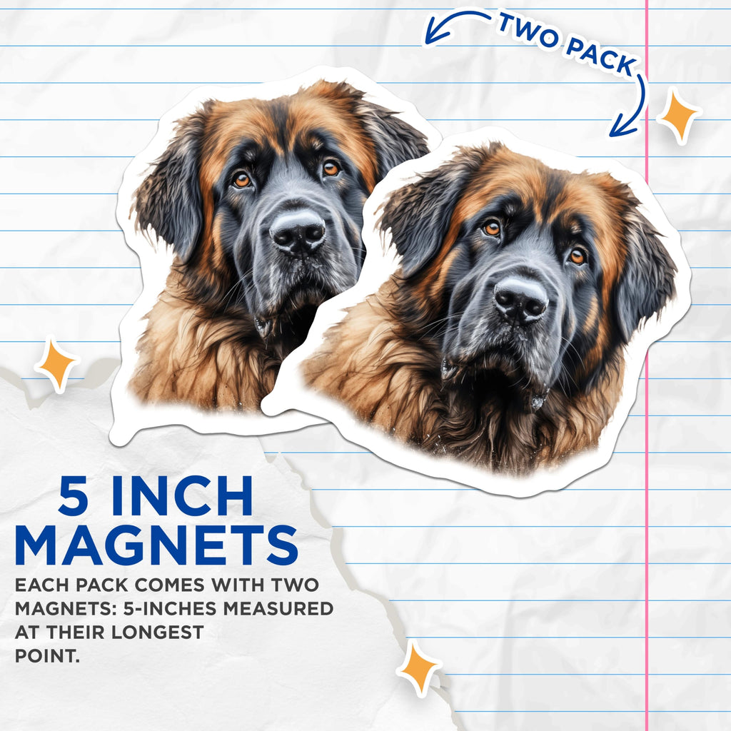 (2 Pack) Leonberger Magnets - Dog Breed Decor - Pet Lover Collectibles - 5 Inches On Longest Side - Thick Durable Magnet - Made in USA - MAG24223