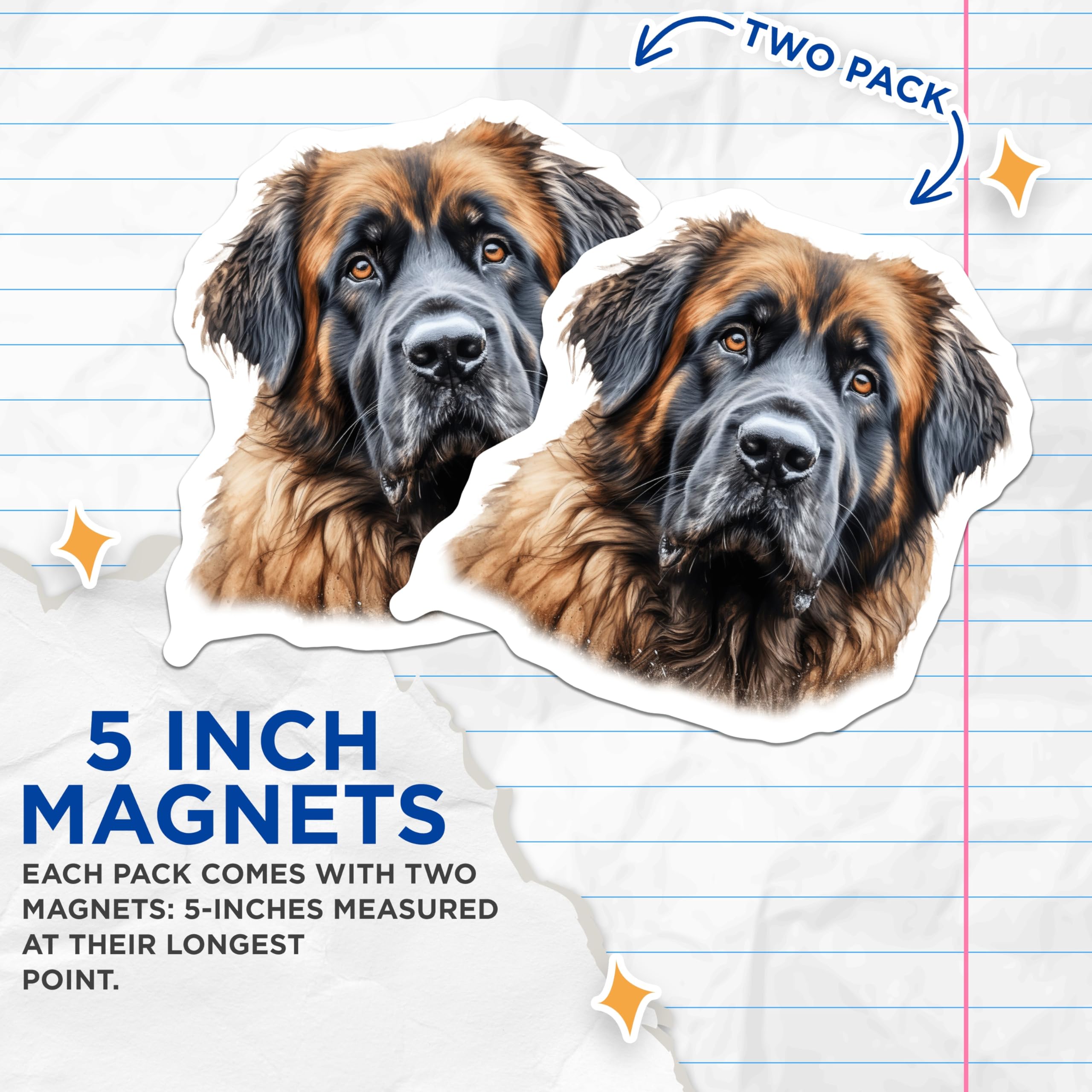 (2 Pack) Leonberger Magnets - Dog Breed Decor - Pet Lover Collectibles - 5 Inches On Longest Side - Thick Durable Magnet - Made in USA - MAG24223