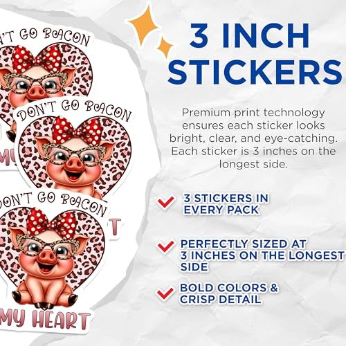(3 Pack) Pig Decals - Cute Animal Sticker - Funny Saying Decals - 3 Inches On Longest Side - Easy Peel & Apply - Made in USA - 3MCS6701